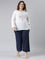 Women Solid Navy Mid Rise Linen Wide Pant