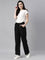 Women Solid Black Linen Cargo Pant