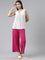 Women Solid Dark Rose Viscose Mid Rise Knit Palazzos