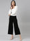 Women Solid Black Mid Rise Ribbed Palazzos