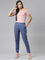 Women Solid Jean Blue Mid Rise Cotton Pants