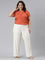 Women Solid Cream Mid Rise Ribbed Palazzos