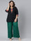 Women Solid Bottle Green Woven Viscose Mid Rise Basic Palazzos