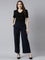 Women Solid Navy High Rise Crepe Wide Pant