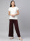 Women Solid Dark Wine Viscose Mid Rise Knit Palazzos