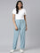 Women Solid Dusty Blue Viscose Mid Rise Casual Pants