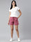 Women Solid Light Wine Mid Rise Casual Shorts