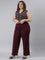 Women Solid Bright Maroon Ponte Wide Leg Pants