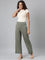 Women Solid Medium Olive Ponte Wide Leg Pants