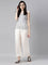 Women Solid Cream Mid Rise Shiny Palazzos