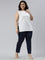 Women Solid Navy Mid Rise Shiny Pants