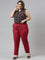 Women Solid Light Maroon Mid Rise Cotton Pants