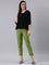 Women Solid Pista Green Cotton Pencil Pant