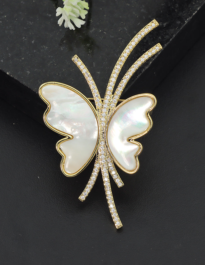 Designer Gold Polish Zirconia Brooch