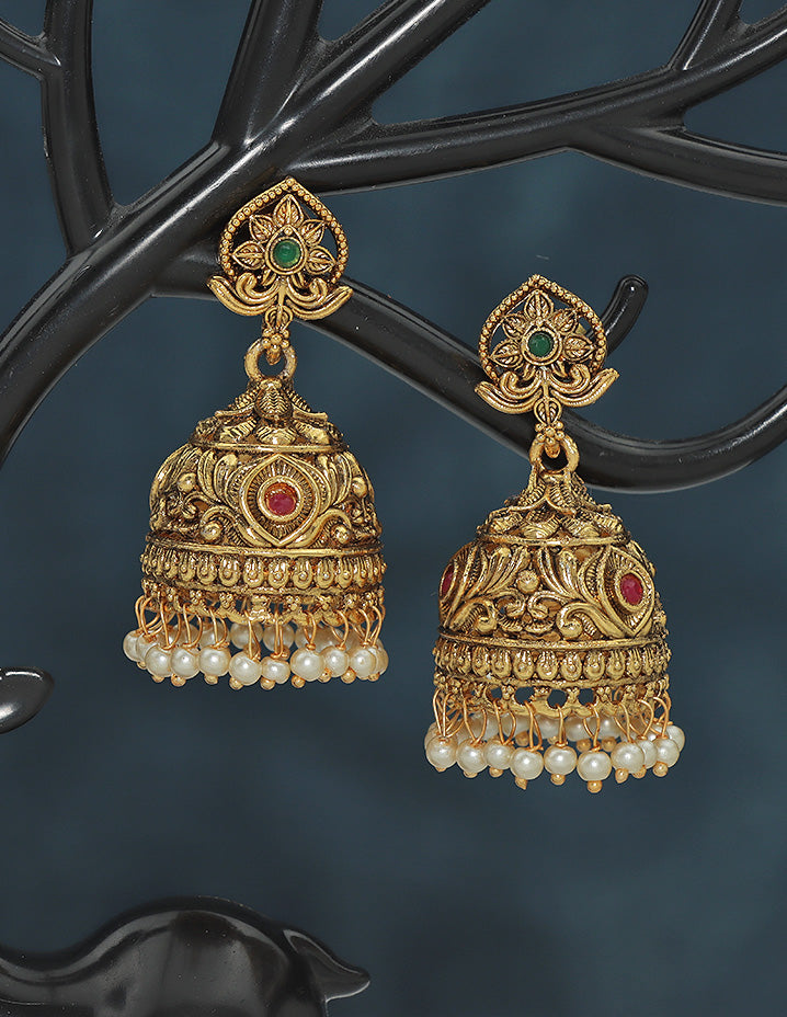 Designer Matt Kempu Floral Design Jhumka Earrings