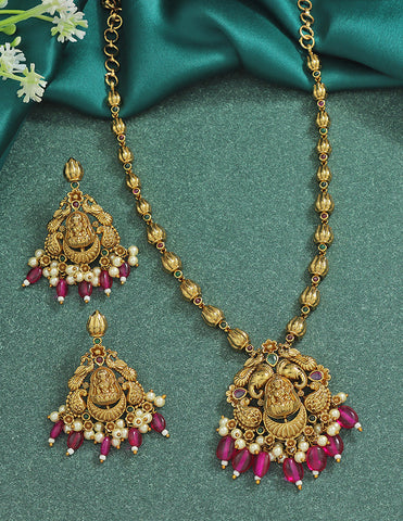 Designer Lakshmi Devi Ruby Matt Kempu Necklace Set