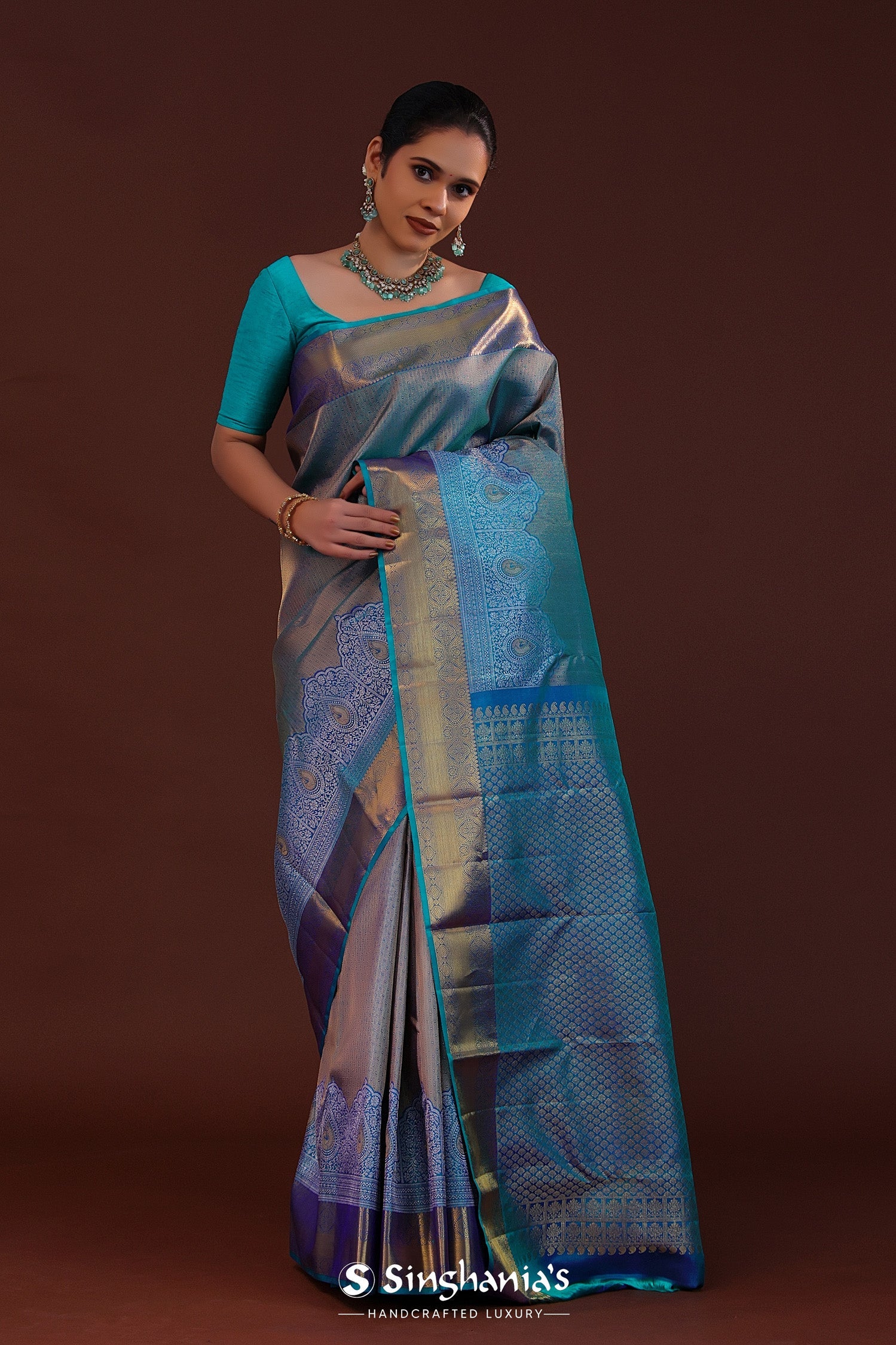 Blue Kanjivaram Silk Saree With Brocade Design