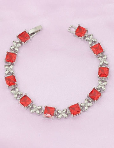 Designer Rhodium Chain Ruby Bracelet