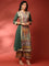 Green and Mustard digital printed embroidered anarkali three piece set