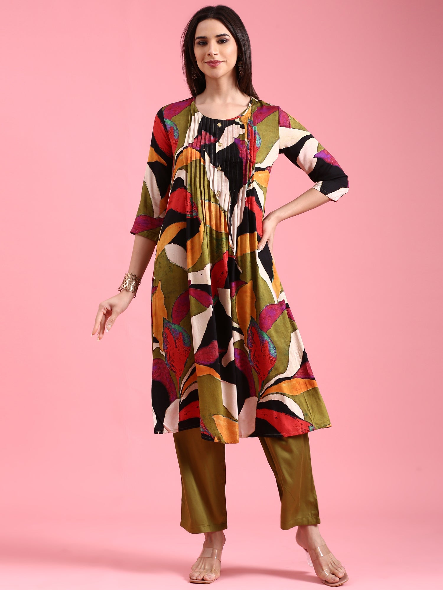 Mehadi Green Rayon Two Piece Set