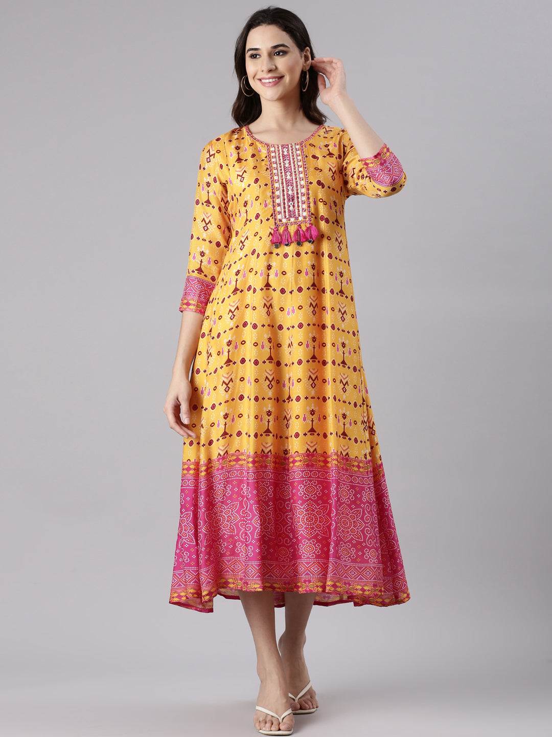 Mustard Silk Long Anarkali Kurta