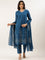 Blue Rayon Embroidery Three Piece Suit Set