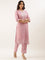 Baby Pink Modal Silk Embroidery Three Piece Suit Set