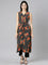 Neeru's Black Regular Straight Printed Kurtas
