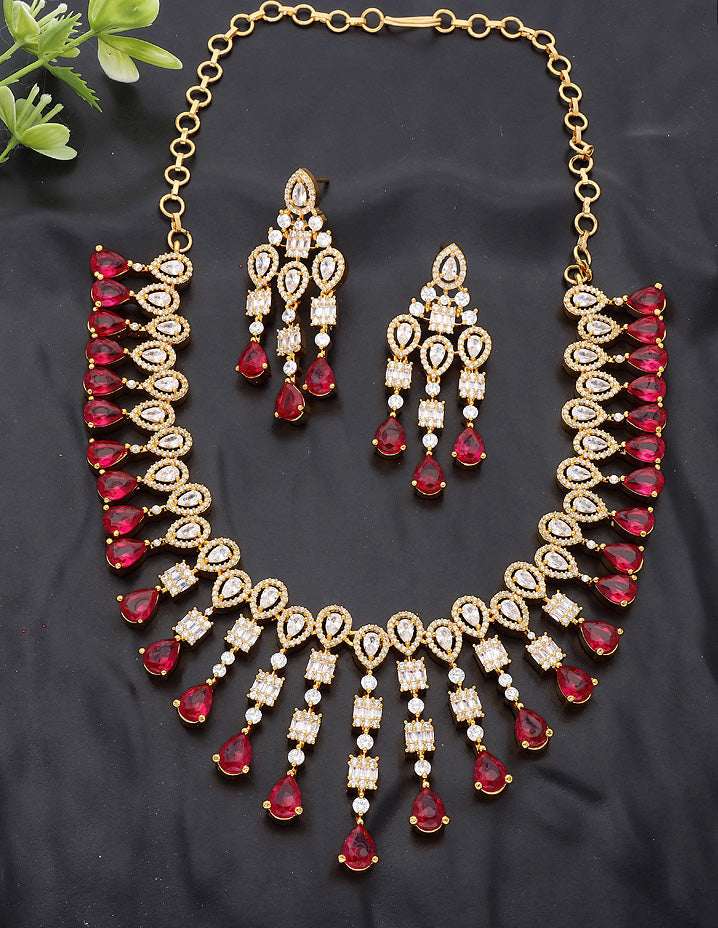 Designer Gold Plated Zirconia Ruby Necklace Set – Cherrypick