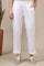 White Solid Cotton Blend Trouser Pants in Mid-Rise
