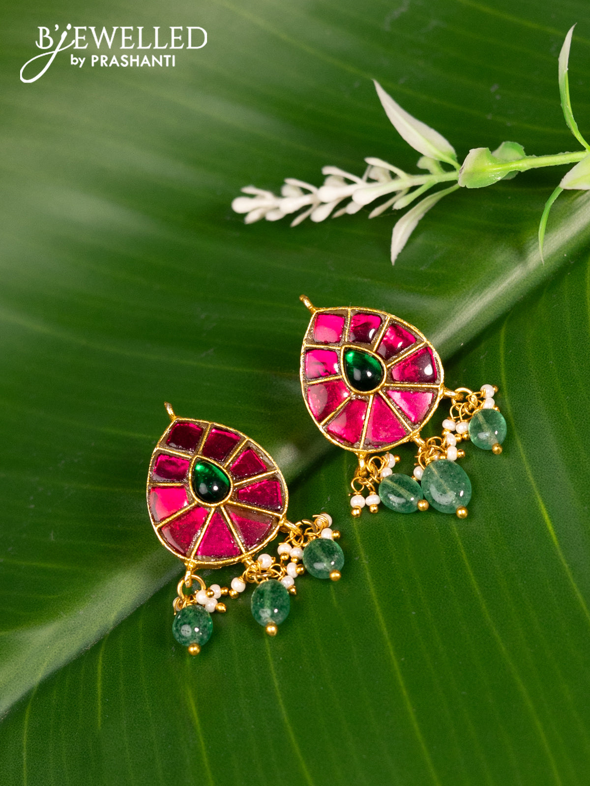 Bugadi earrings with jadau stones and pearl & beads hanging