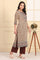 Brown Geometric Printed Sequins Straight Modal Kurta, Palazzos and Dupatta Set