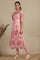Apricot Pink Floral Printed Sheer Anarkali Kurta, Leggings and Dupatta Set