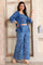 Blue Printed Thread Embroidered Straight Cotton Spaghetti Top, Jacket and Palazzo Set