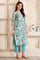 Blue Digital Printed Thread Embroidered Straight Modal Kurta, Palazzo and Dupatta Set