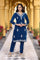 Blue Solid Embroidered Thread Work Straight Velvet Kurta with Trouser