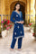 Blue Solid Embroidered Thread Work Straight Velvet Kurta with Trouser