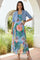 Blue Floral Printed Flared Chinon Dress and Jacket Set