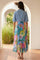 Blue Floral Printed Flared Chinon Dress and Jacket Set