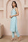 Light Blue Zari Embroidered Straight Kurta With Trousers Co-ord Set