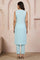 Light Blue Zari Embroidered Straight Kurta With Trousers Co-ord Set