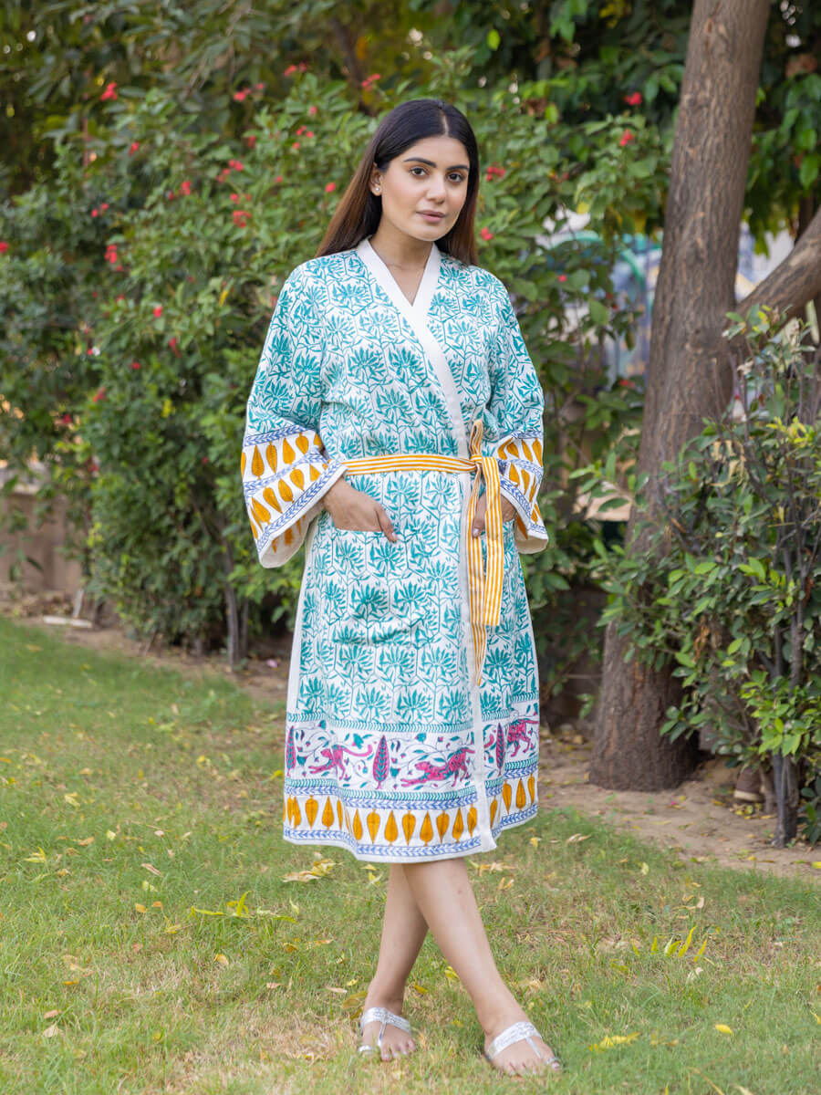 Adbhut Block Printed Luxury Cotton Bath Robe