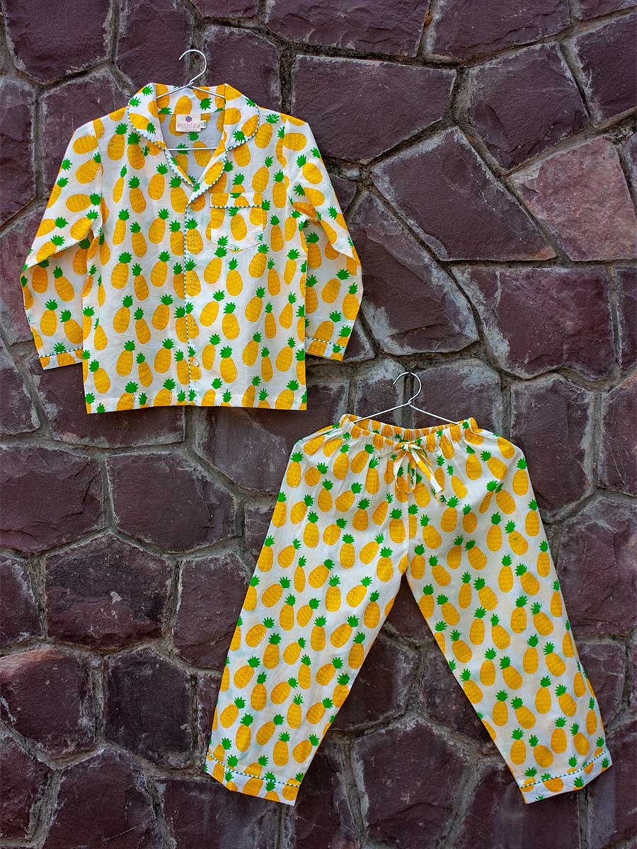 Ananaas Block Printed Cotton Top & Pyjama Set