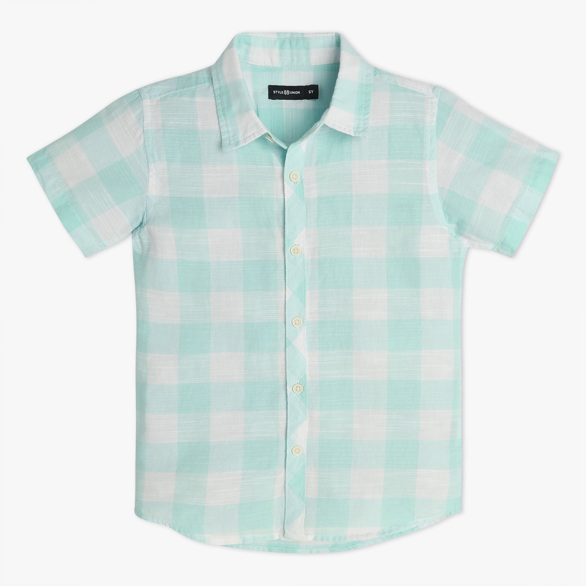 Boys Half Sleeve Shirt Collar Checkered Shirt