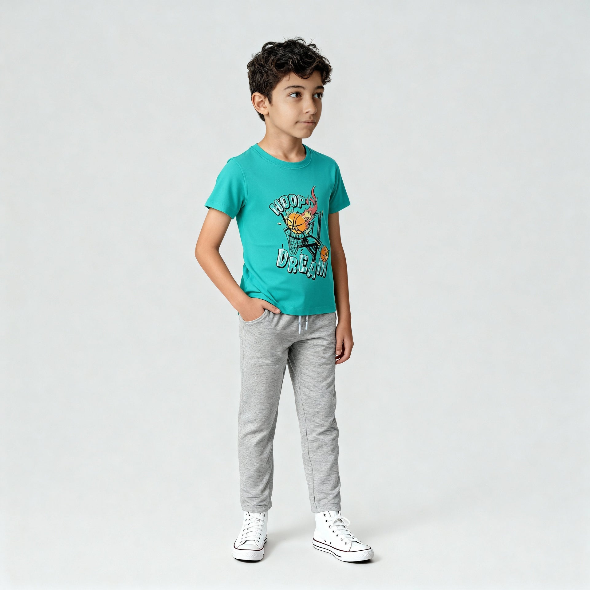 Boys Cotton Crew Neck Graphitee