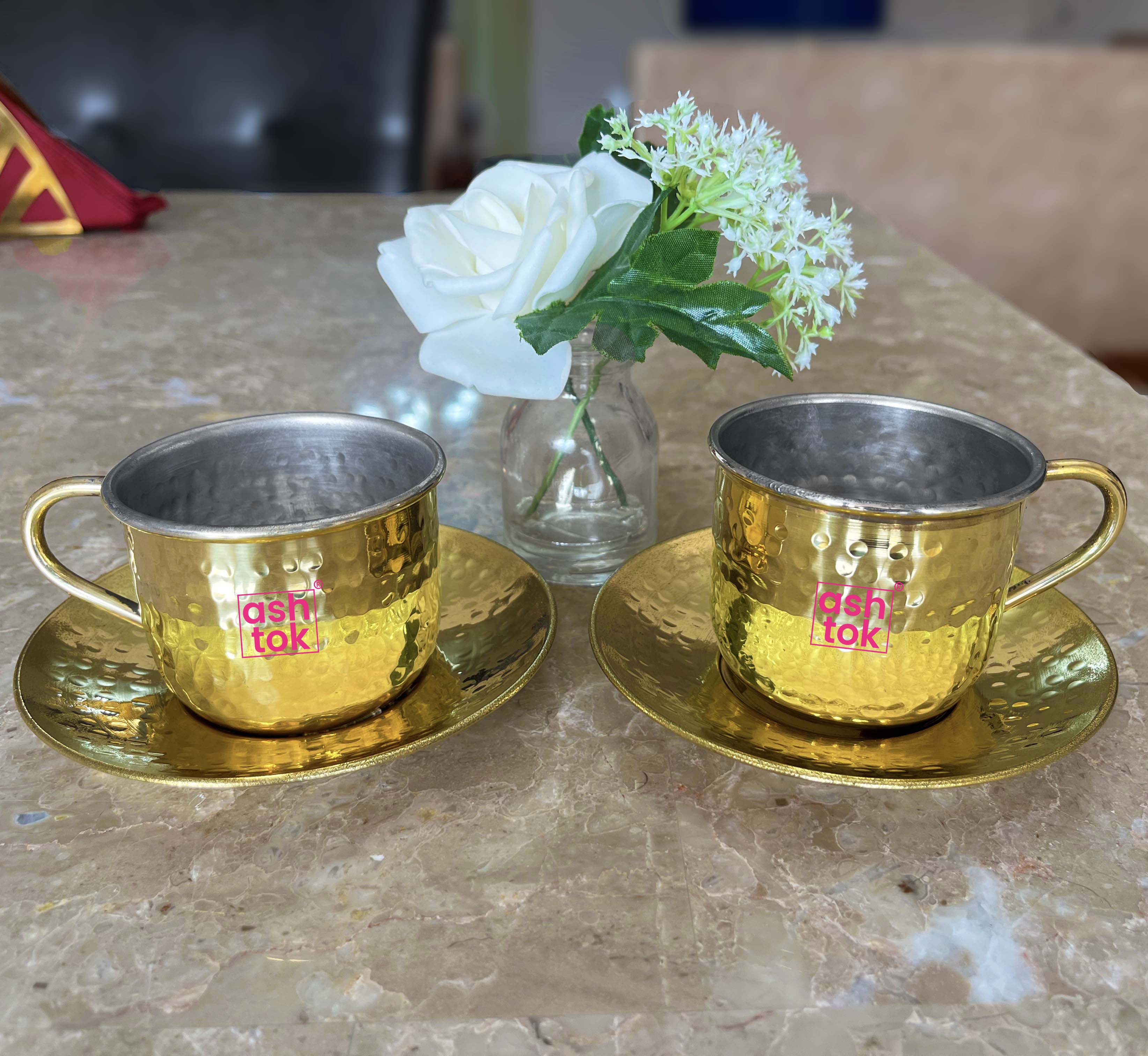 Brass Tea Cup Saucer Set with khalai, Brass Tea Cup Set with Khalai In –  Cherrypick