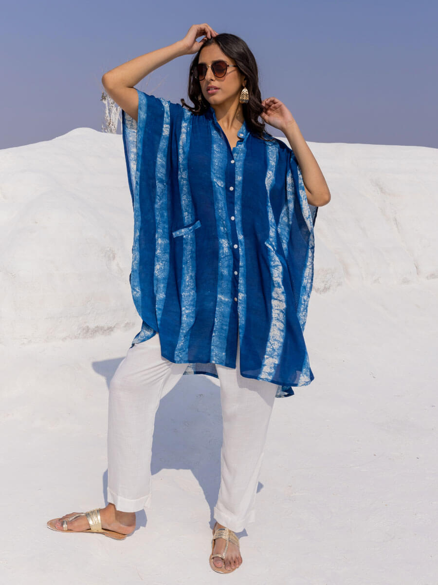 Set of 2 - Breeze Dabu Indigo Shirt Dress and Pants