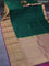 Pure kanchipuram silk saree bottle green and purple with plain body and long zari woven border