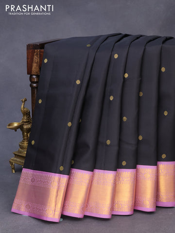 Pure kanchipuram silk saree black and lavender shade with zari woven buttas and zari wove korvai border