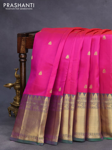 Pure kanchipuram silk saree dual shade of pink and dual shade of green with zari woven buttas and long zari woven border